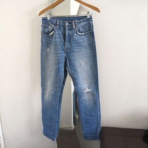 Levi's 501 High Rise Straight Leg Ripped Jeans